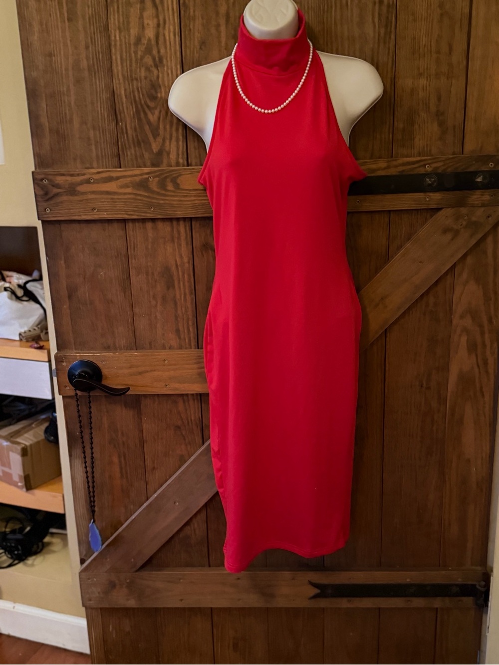 Source Unknown Scarlet Halter Turtleneck Midi Dress